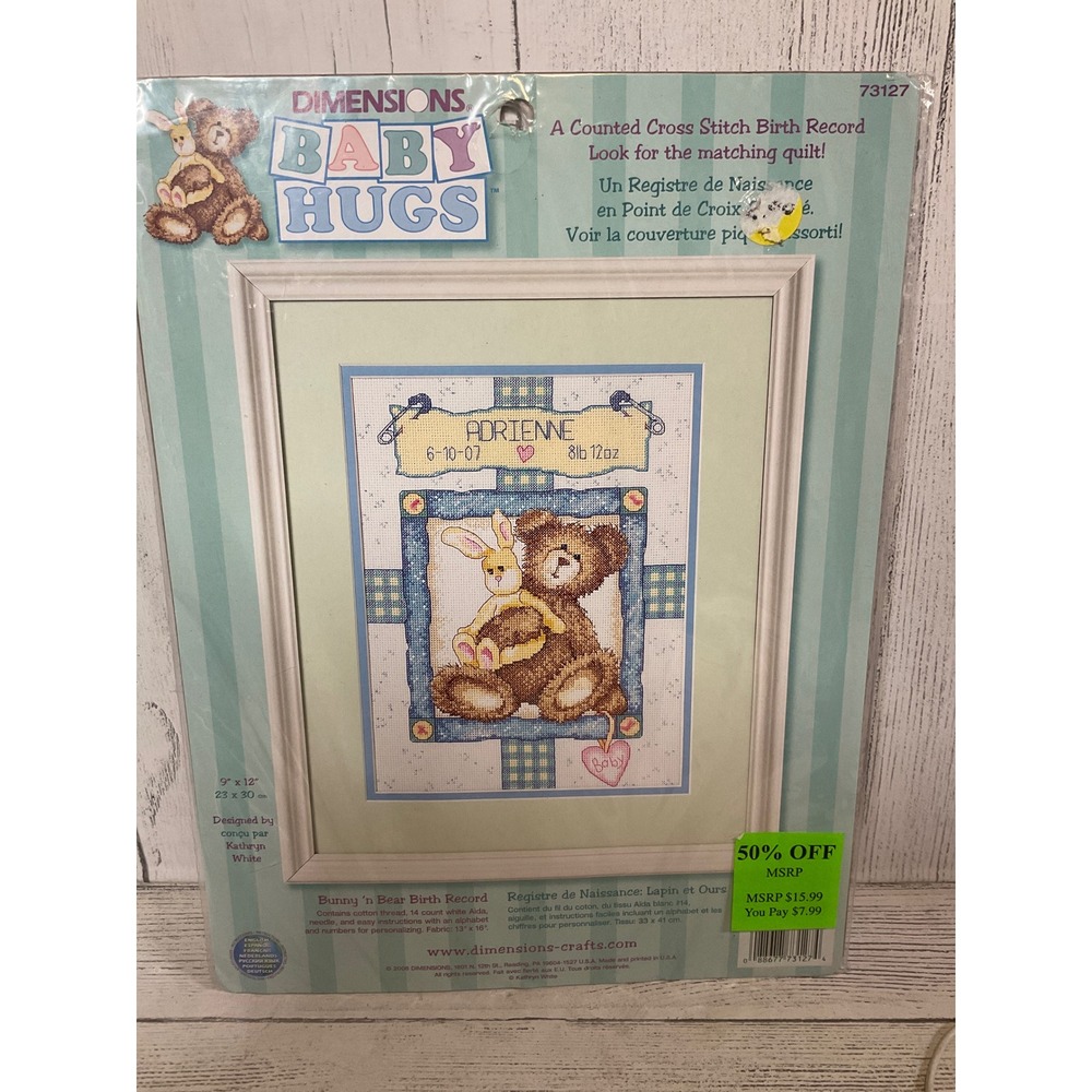 Dimensions baby hugs Cross Stitch Birth Record Bunny & Bear